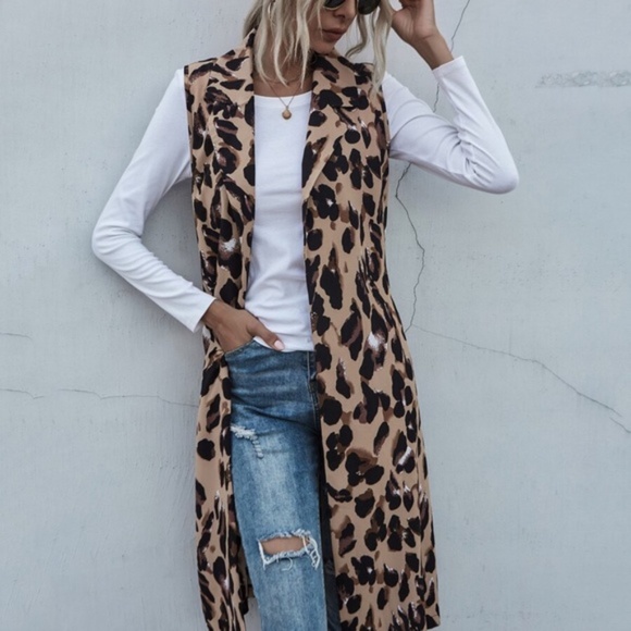 Tan Brown leopard Print Long Vest - Picture 6 of 6